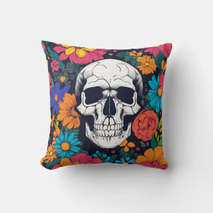 Crâne floral coloré Art Jeter Oreiller