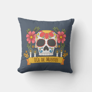 Crâne floral Dia de los Muertos   Coussin décorati