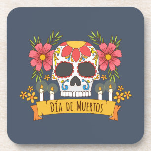 Crâne floral Dia de los Muertos   DESSOUS DE VERRE