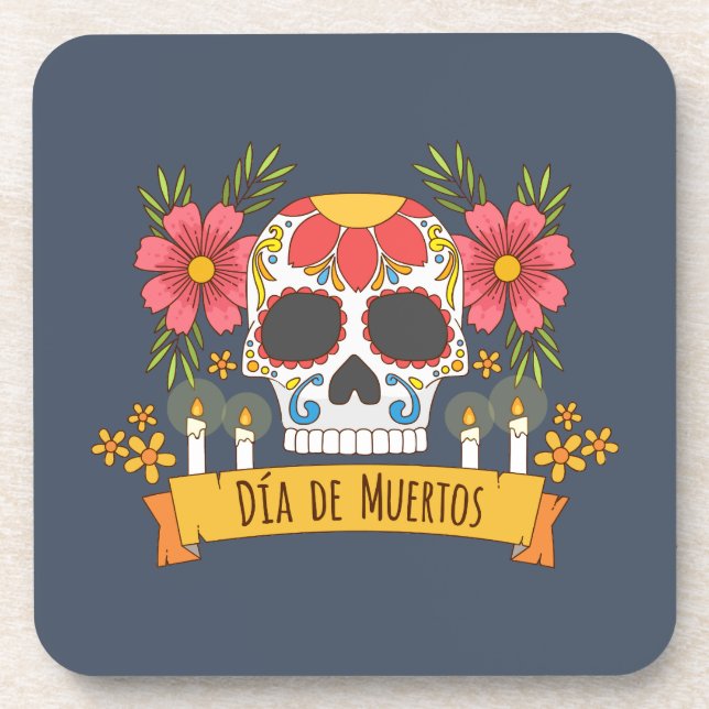 Crâne floral Dia de los Muertos | DESSOUS DE VERRE (Devant)