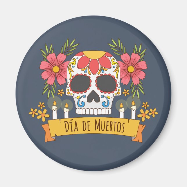 Crâne floral Dia de los Muertos | Magnet (Devant)