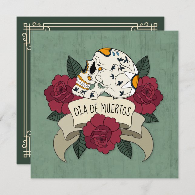 Crâne floral Dia de los Muertos Party Invitation (Devant / Derrière)