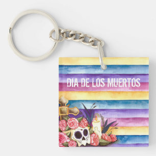 Crâne floral Dia de los Muertos Porte-clé