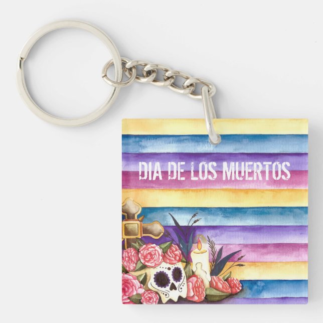 Crâne floral Dia de los Muertos | Porte-clé (Devant)