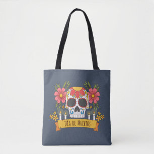 Crâne floral Dia de los Muertos Sac fourre-tout