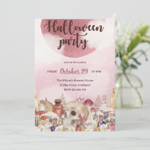 Crâne floral rose Halloween Invitation de la fête