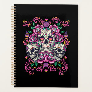 Crâne floral, squelette aquarelle rose, Halloween.