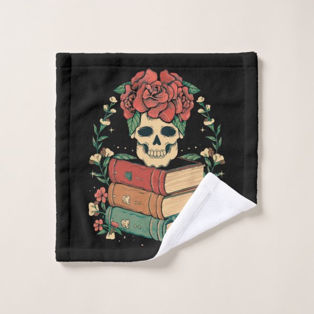 Crâne floral sur vos livres (Gant de toilette)