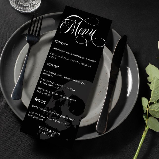 Crâne foncé Beau Script Goth Menu Mariage (Créateur téléchargé)
