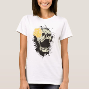 Crâne gothique cool et t-shirt couleur rose jaune