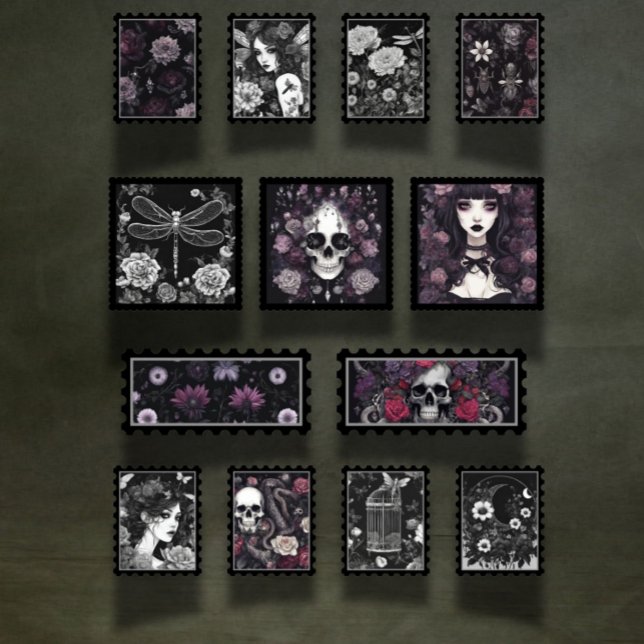 Crâne gothique et bugs Scrapbook Ephemera timbres  (Créateur téléchargé)