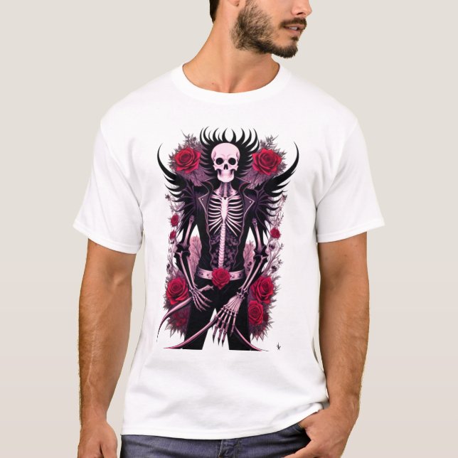 Crâne gothique et fleurs rouges T-shirt Homme de b (Devant)