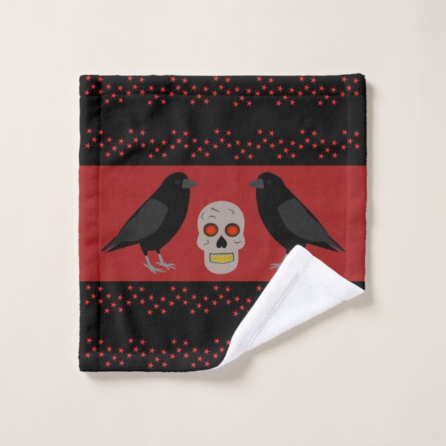 Crâne gothique et ravens du gardien Halloween (Gant de toilette)