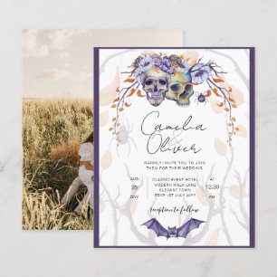 Crâne gothique Faire-part de mariage violet orange