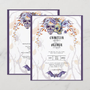 Crâne gothique Faire-part de mariage violet orange