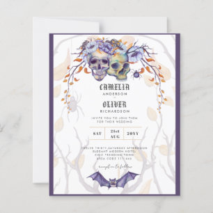 Crâne gothique Faire-part de mariage violet orange