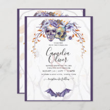 Crâne gothique Faire-part de mariage violet orange