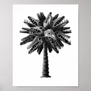 Crâne gothique noir blanc Horreur Palm Tree Poster
