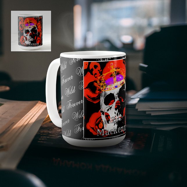 Crâne gothique personnalisé Roses rouges Café Mug (Créateur téléchargé)
