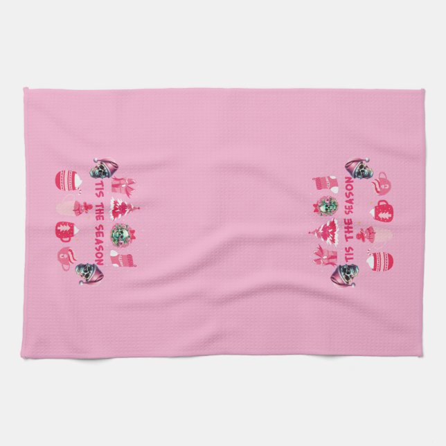 Crâne gothique rose Serviette de Noël (Horizontal)