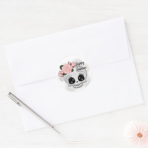 Crâne mignon avec Sticker rond Rose classique