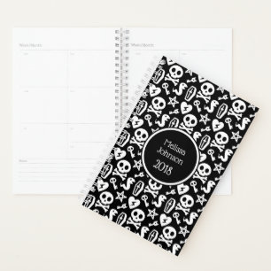 Crâne Mignon Motif Noir & Blanc Nom Personnalisé