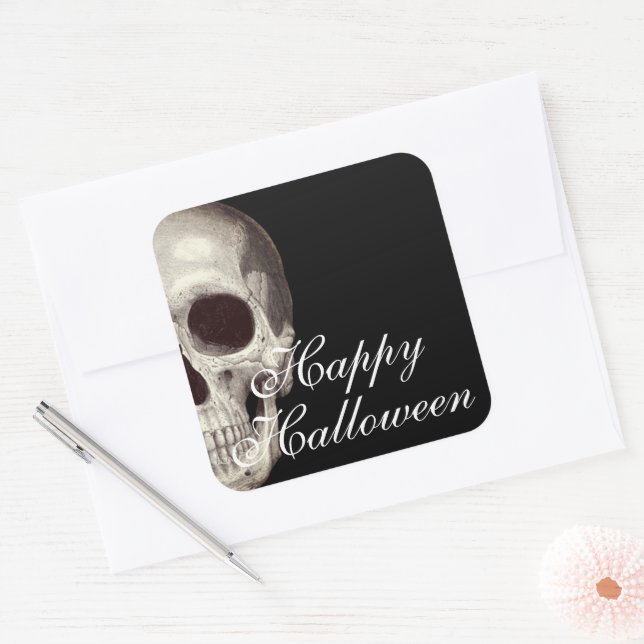 Crâne mort effrayant Bonne Halloween Autocollant c (Enveloppe)