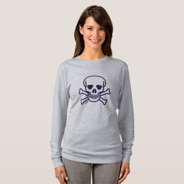 Crâne n Bones femmes gris manches longues T-shirt (Devant entier)
