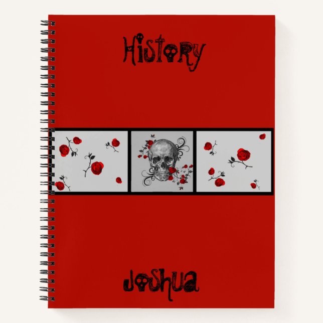 Crâne noir et roses rouges Carnet personnalisé (Devant)