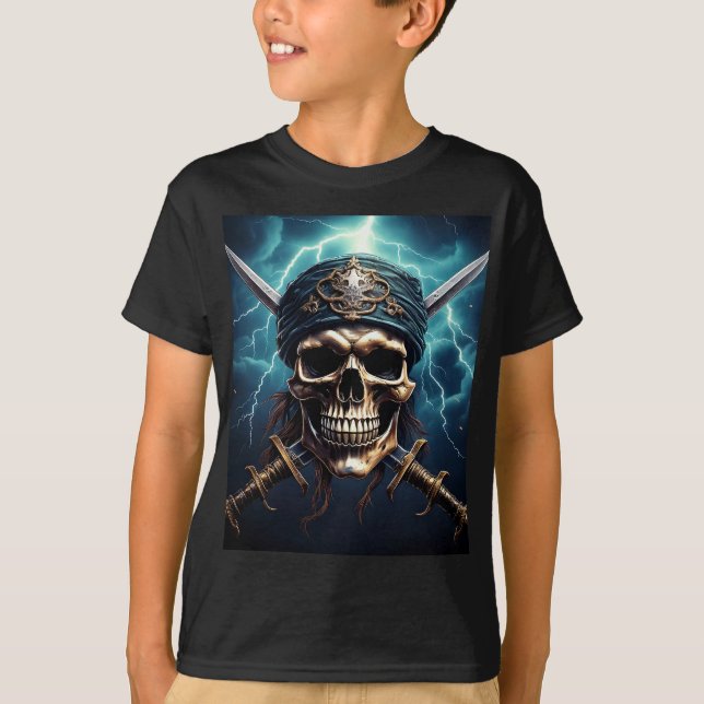 Crâne pirate avec T-shirt épée (Devant)