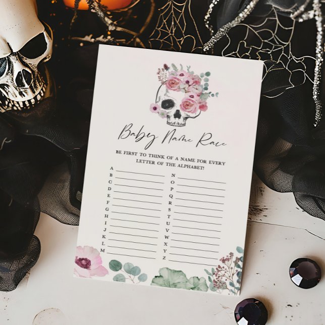 Crâne rose gothique floral Nom de la race Jeu (Floral Skull Baby Shower Baby Name Race Game)