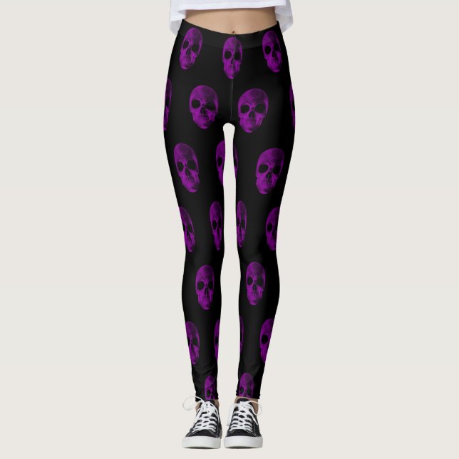 Crâne rose noir Leggings (Devant)