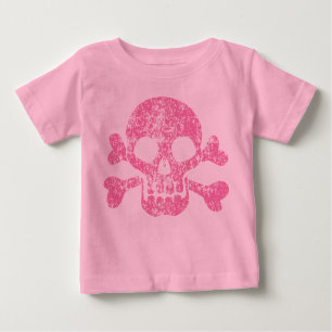 Crâne rose usé et Crossbones T-shirt bébé
