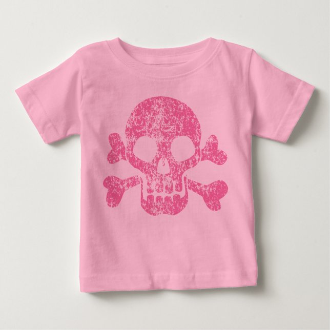 Crâne rose usé et Crossbones T-shirt bébé (Devant)