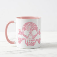 Crâne rose usé et mug crossbones