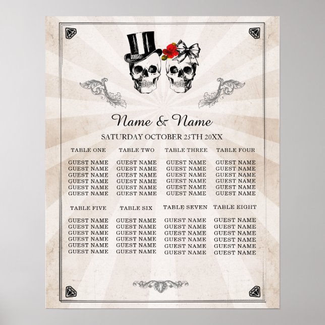Crâne Rouge Rose 8 Plan de table Mariage Poster as (Devant)