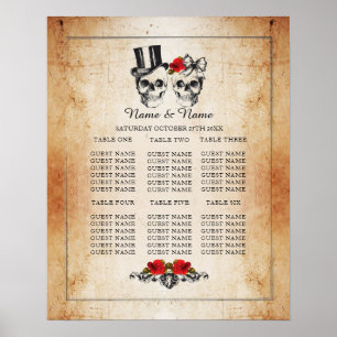 Crâne Rouge Rose Plan Mariage Poster Siège