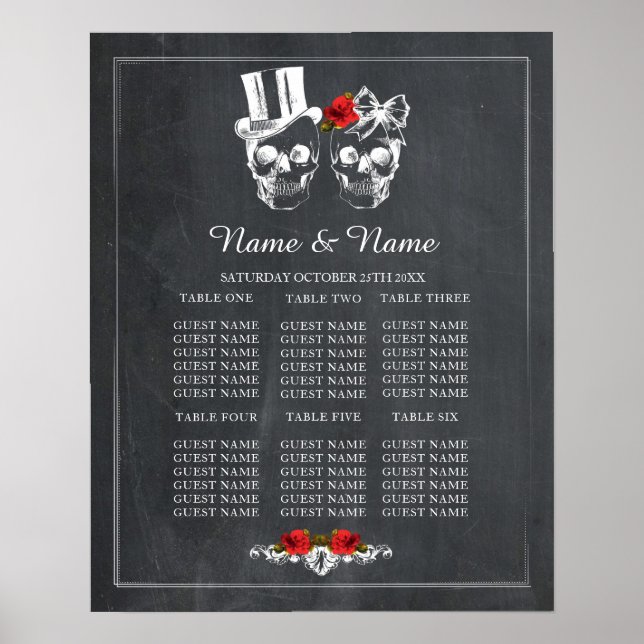 Crâne Rouge Rose Plan Mariage Poster Siège (Devant)