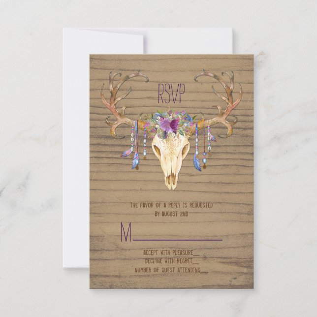 Crâne Rustique Deer Antler Mariage Sud-Ouest RSVP (Devant)