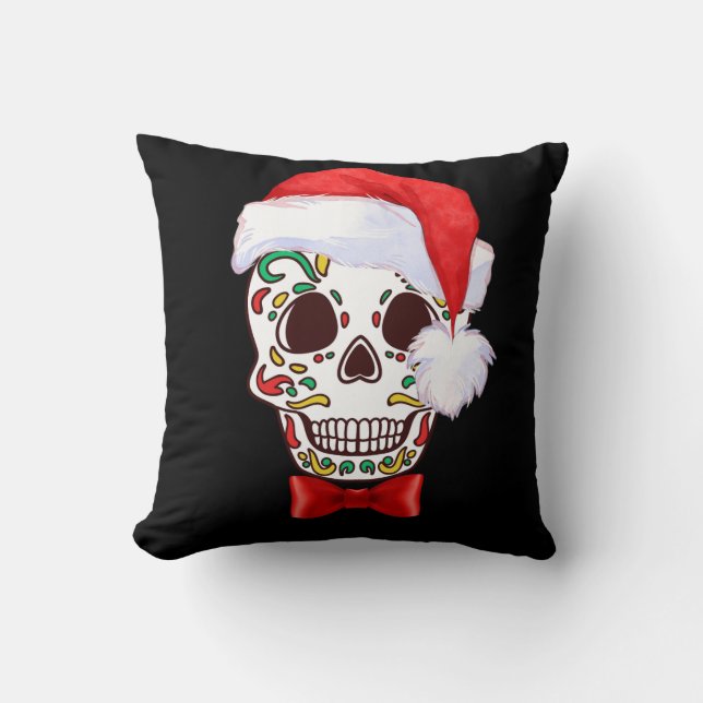 Crâne sucre Coussin de Noël avec chapeau de Santa (Recto)