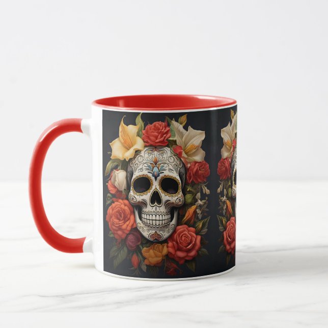 Crâne sucre floral Mug (Gauche)
