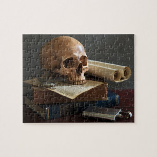 Crâne sur le puzzle de livres