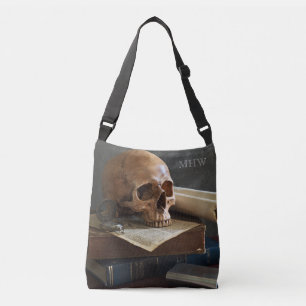 Crâne sur livres sacs monogrammes personnalisés