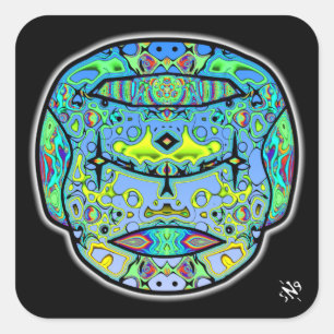 Crâne tatoué coloré autocollant carré v5