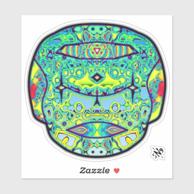 Crâne tatoué coloré autocollant v3 (Feuille)
