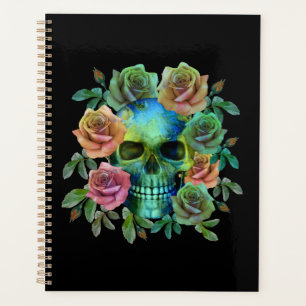 CRÂNE VERT DE LA MORT AVEC FLEURS