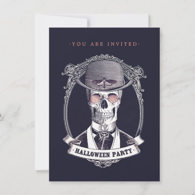 Crâne vintage Squelette Halloween Fête Invitation (Devant)
