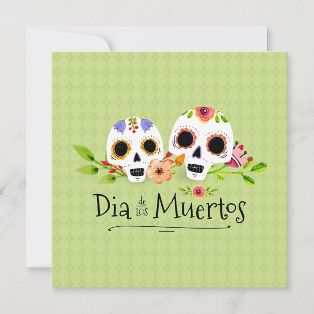 Crânes à sucre florales Dia de Muertos Invitation (Devant)