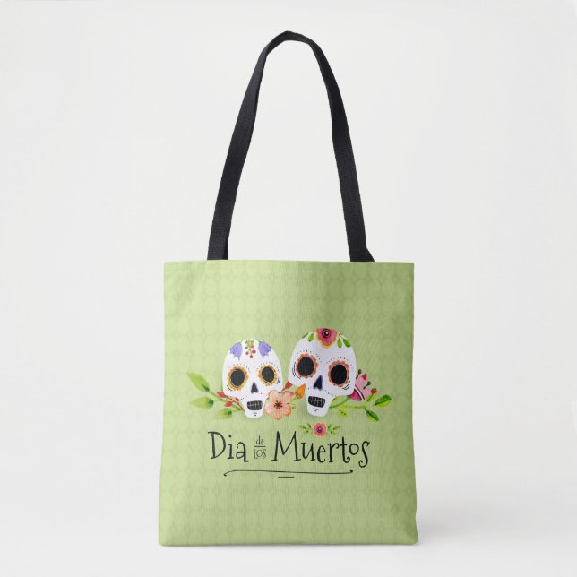 Crânes à sucre florales Dia de Muertos | Sac fourr (Devant)