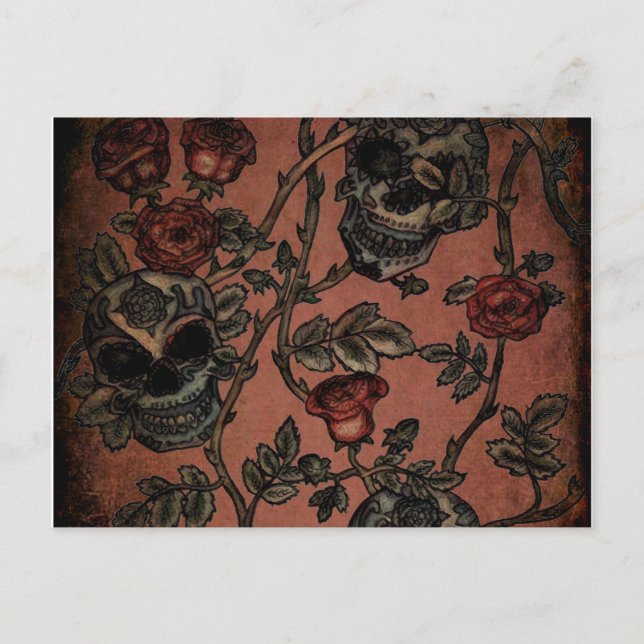 Crânes à sucre patiné et carte postale Rose (Devant)